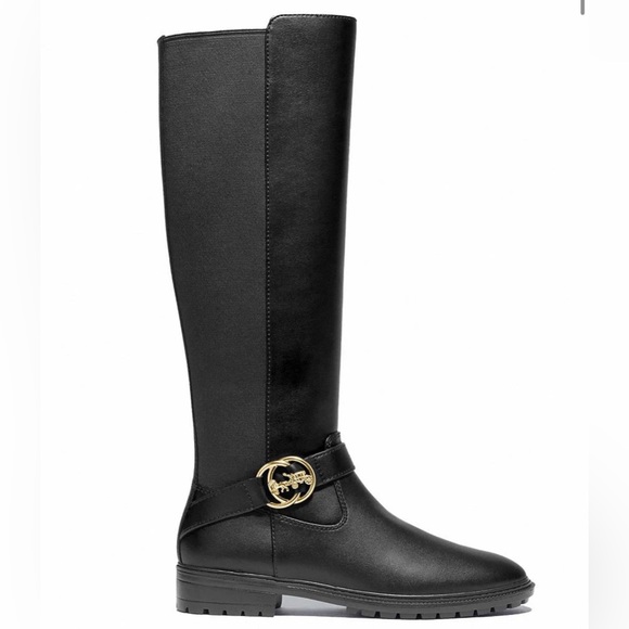 Genuine COACH - Women's Farrah Logo Buckle Leather Riding Boots, Black(3 Sizes) - Picture 3 of 4